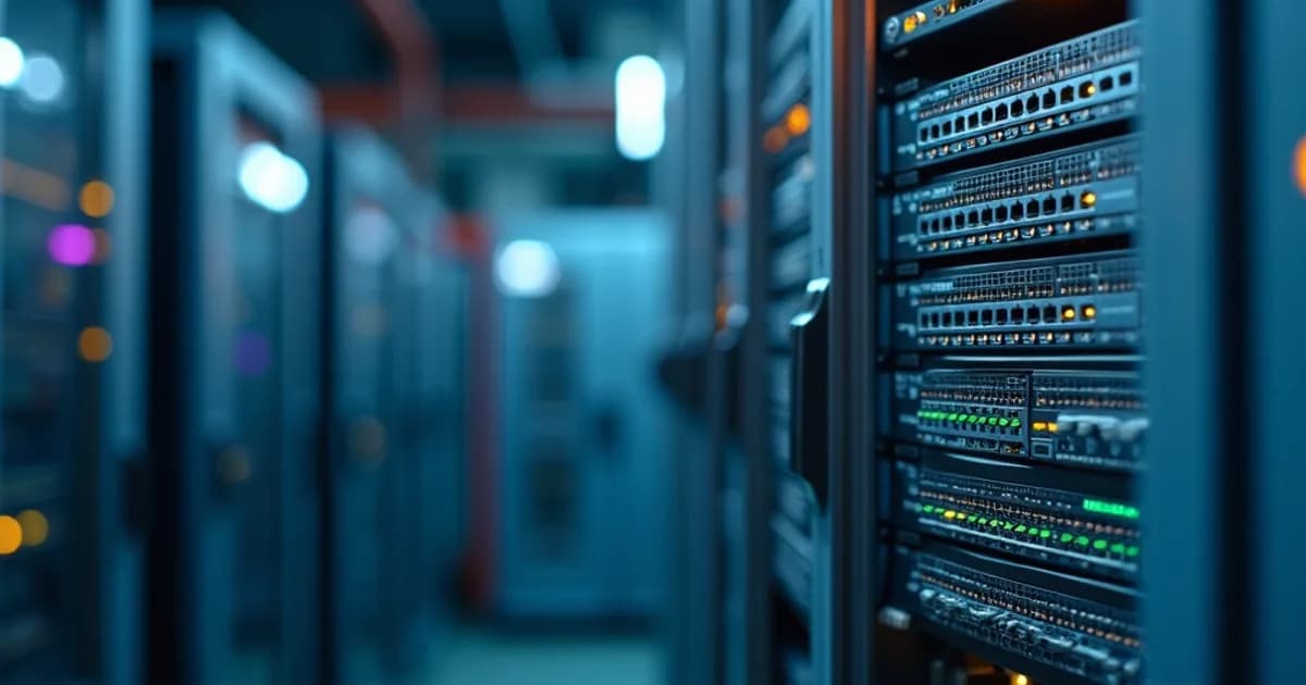 A rack of industrial communication modules featuring multiple Ethernet ports, status LEDs, and serial connectors; cables neatly organized, facilitating seamless data exchange within a control panel.