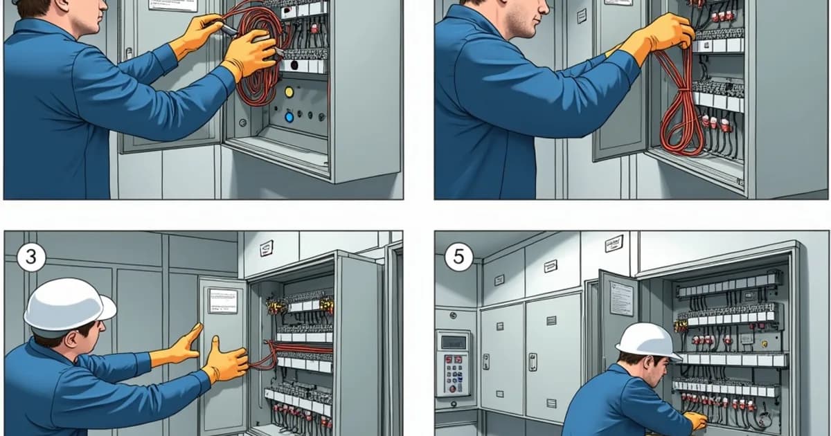 Close-up of a grounding bus bar with properly terminated ground conductors and shield clamps in a control panel