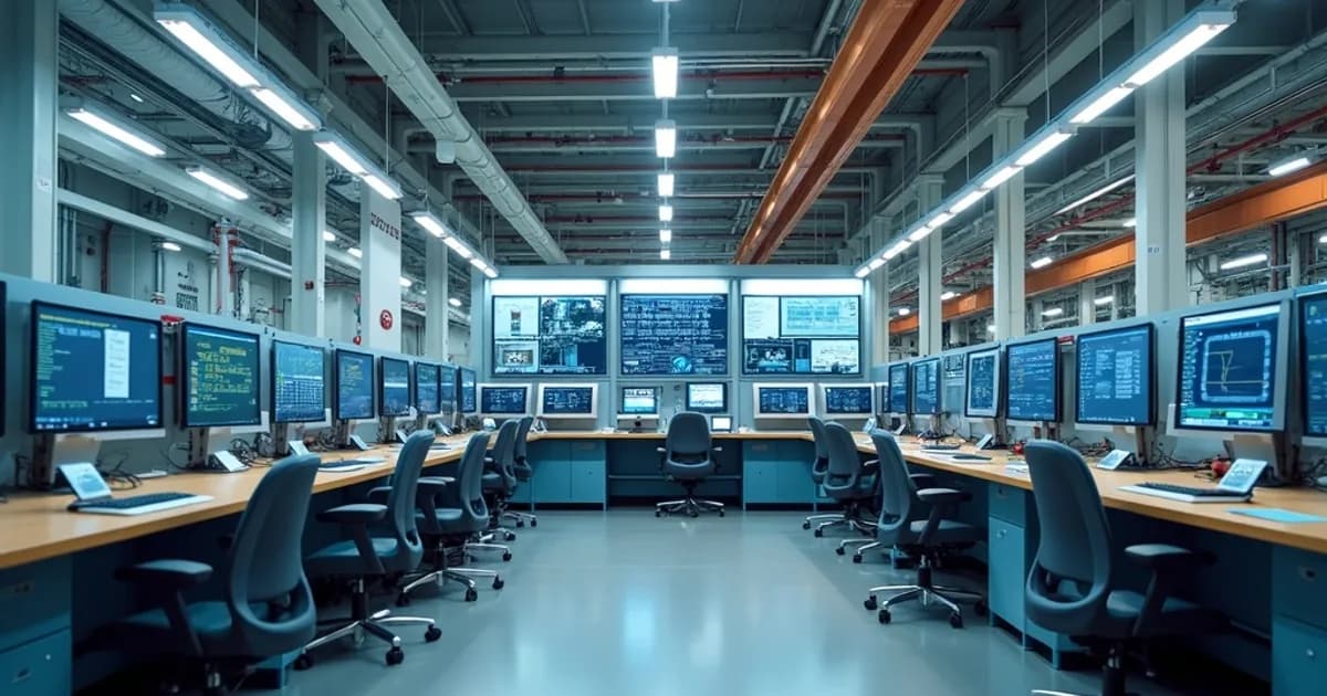 Automotive manufacturing control panel managing robotic welding cells on an automotive body shop production line