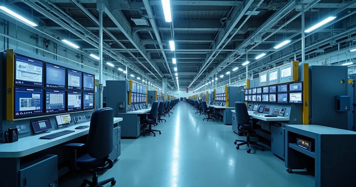Large industrial control panel with PLC rack and wiring for an automated manufacturing assembly line