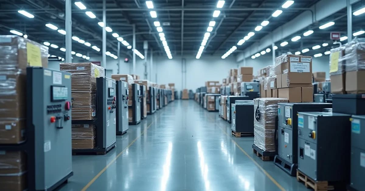 Control panel for high-speed packaging line with conveyor system and palletizing automation